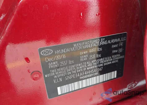 2017 Hyundai Sonata Sport из США, поврежденный, VIN 5NPE34AF4HH541347